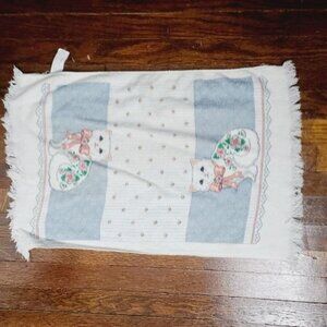 Vintage 80s 90s Grannycore Cat Lover White Cat Pink Roses Towel